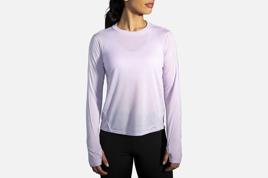 Womens Brooks Distance Long Sleeve Tops Heather Orchid Haze | 690581-CSA